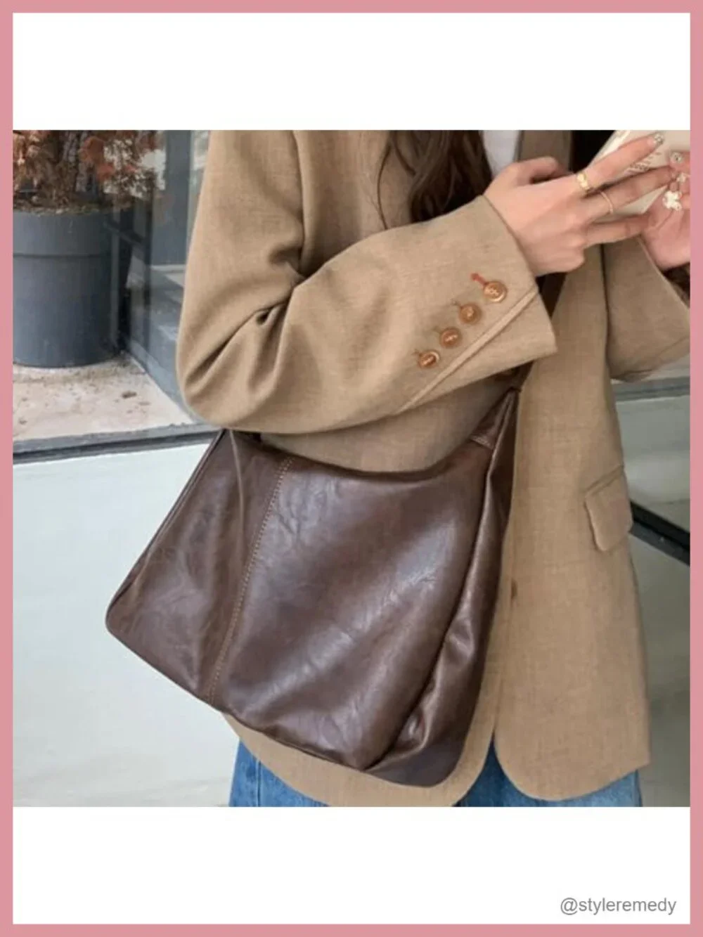 Women's Slouchy Hobo Bag Faux Leather Shoulder Purse with Zipper